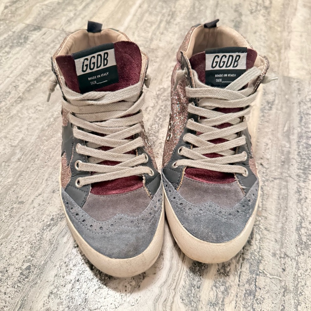 Golden Goose Mid Star Glitter Suede Leather Sneakers Size 37 - Picture 2 of 7